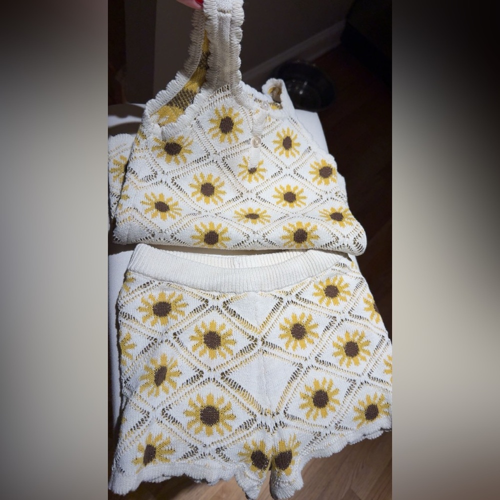 Crochet toddler two piece sunflower set